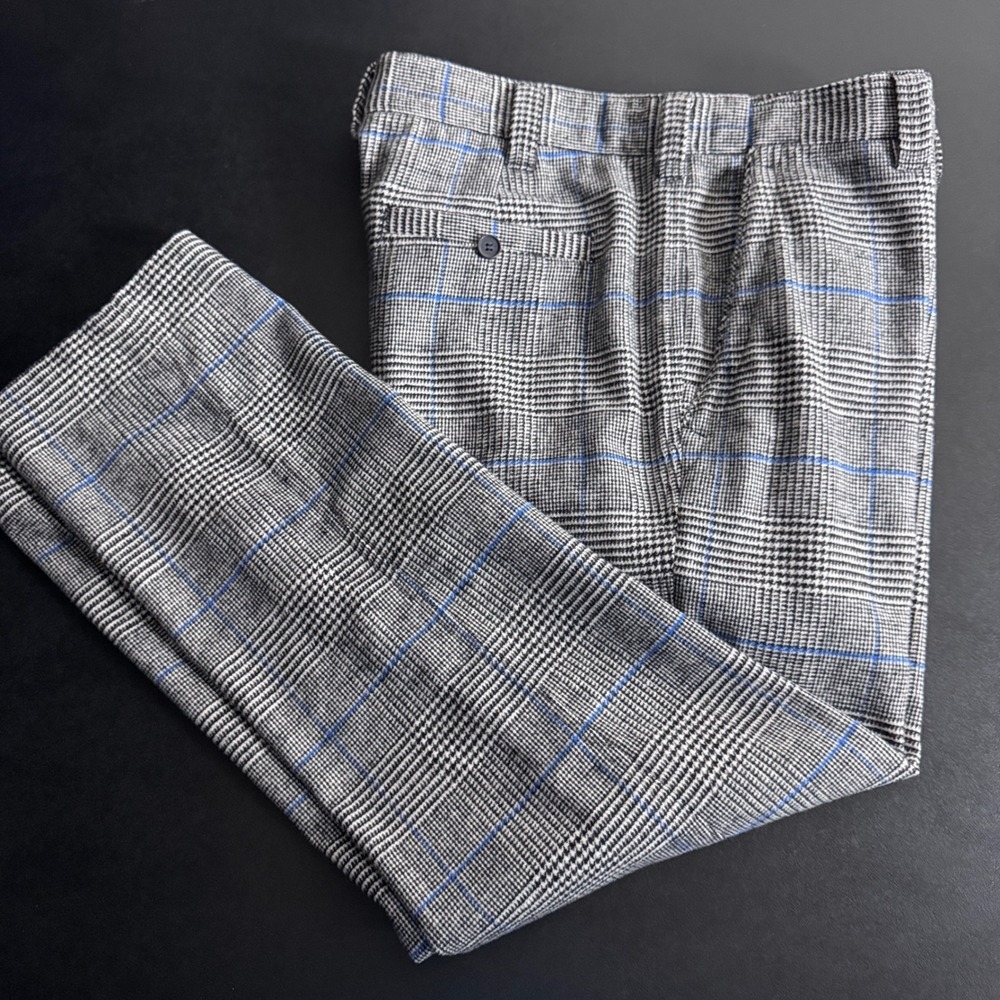 The Territory Ahead Trousers Mens 36 Gray Glen Plaid Blue Overcheck Wool Blend